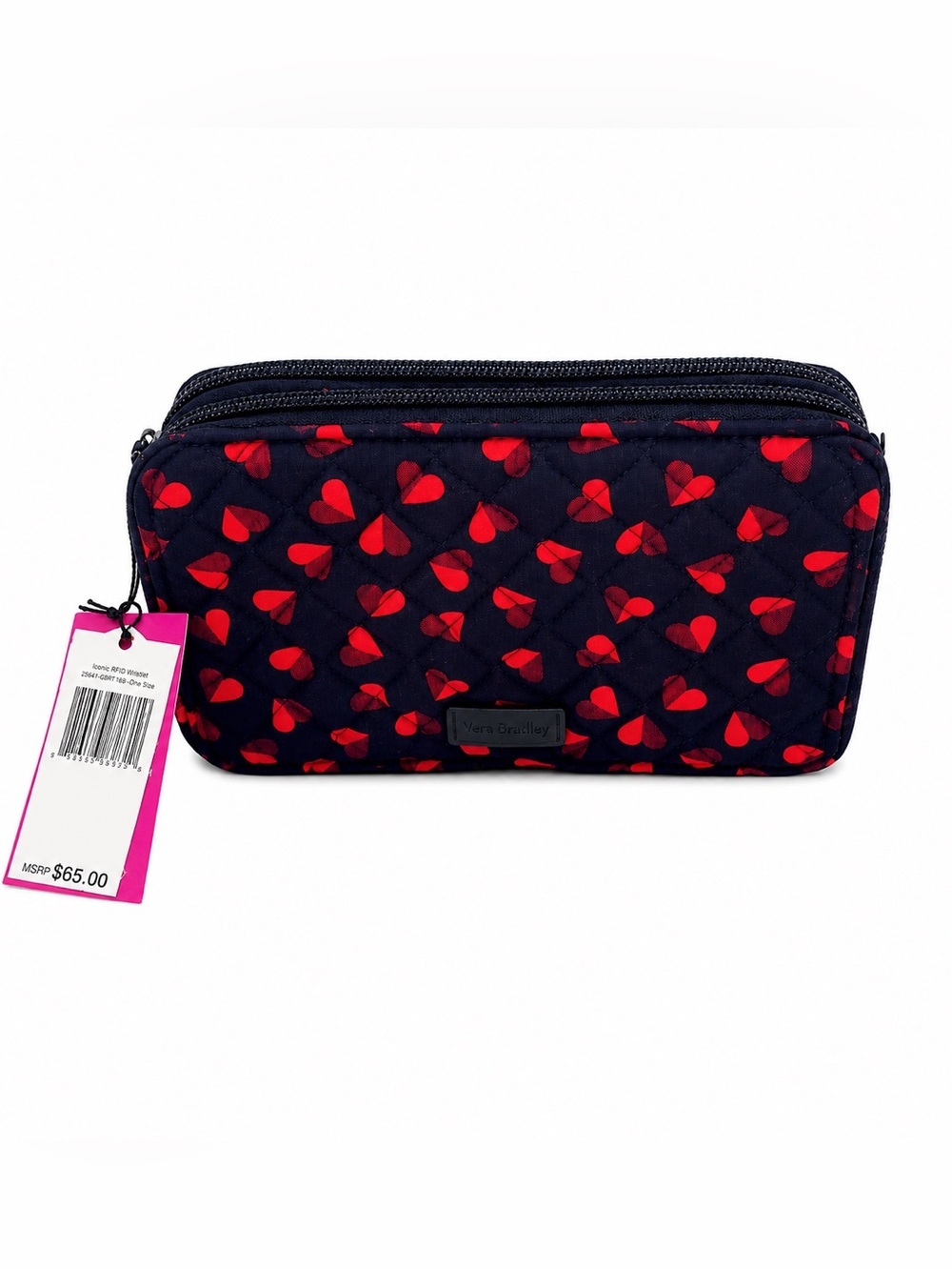 Vera Bradley Iconic RFID Wallet Navy Red Hearts NWT No Wristlet Strap